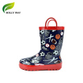 Kids Good Quality Waterproof Fun Prints Rubber Rain Boots Shoes with Easy on Handle